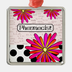 Pharmacist Whimsical Flowers Metal Ornament