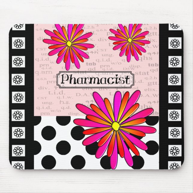 Pharmacist Whimsical Flowers Mouse Pad (Front)