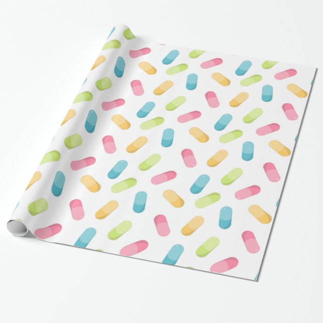Pharmacy Colourful Pills Medical Wrapping Paper (Unrolled)