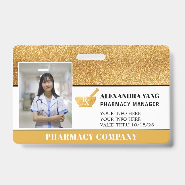 Pharmacy Gold deluxe Photo Badge (Front)