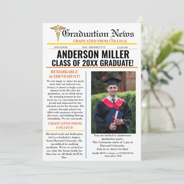 Pharmacy Graduation Newspaper College Unique  Invitation (Standing Front)