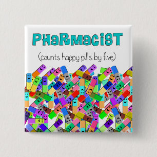 Pharmacy "Happy Pills" Design 2 Inch Square Button