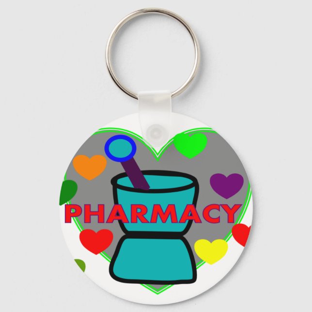 "PHARMACY"  Multi Colour Hearts Keychain (Front)