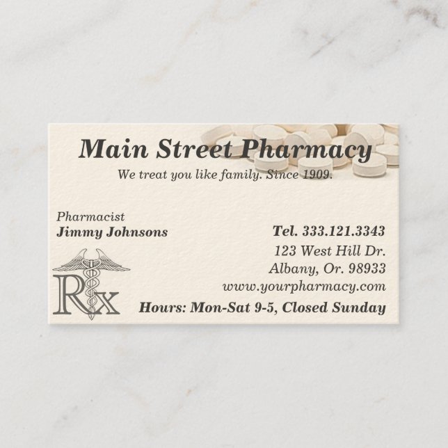 Pharmacy Pharmacist Medication List Business Card (Front)