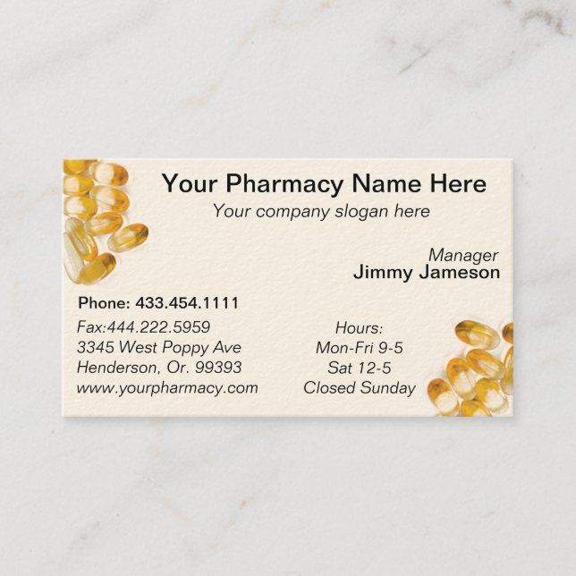 Pharmacy Pharmacist Medication List Business Card (Front)