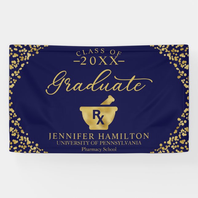 Pharmacy School Blue Gold Graduation Banner (Horizontal)