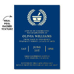 Pharmacy School Navy And Gold Graduation Party<br><div class="desc">Announce your pharmacy graduate's momentous achievement in style. This elegant graduation party invitation features a stunning raised metallic foil design on a navy blue background. A classic pestle and mortar with the letters RX takes centre stage, framed by a laurel wreath symbolizing victory and achievement. The foil adds a touch...</div>