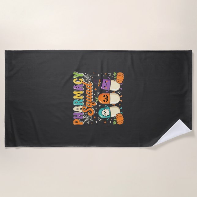Pharmacy Squad Halloween Ghost Pills Design_1 Beach Towel (Front)
