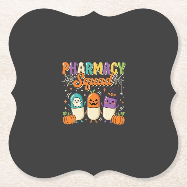 Pharmacy Squad Halloween Ghost Pills Design_1 Paper Coaster (Front)