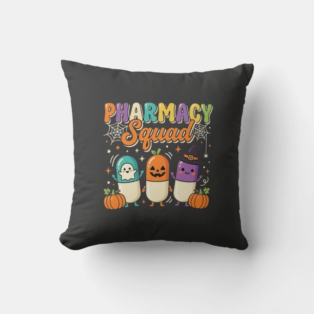 Pharmacy Squad Halloween Ghost Pills Design_1 Throw Pillow (Front)