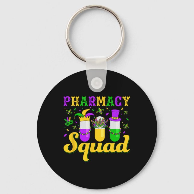 Pharmacy Squad Mardi Gras Pharmacist Technician  Keychain (Front)