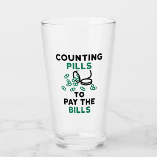 Pharmacy Tech Counting Pills to Pay the Bills Glass