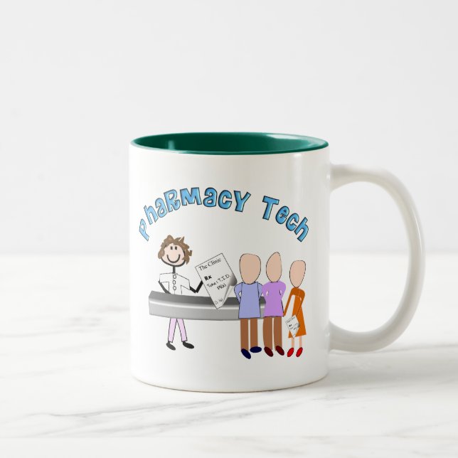 Pharmacy Tech Gifts Stick People Design Two-Tone Coffee Mug (Right)