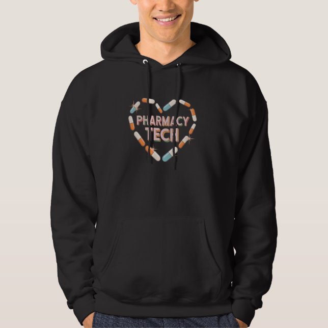 Pharmacy Tech Heart Technician Pharmacist Pharm Te Hoodie (Front)