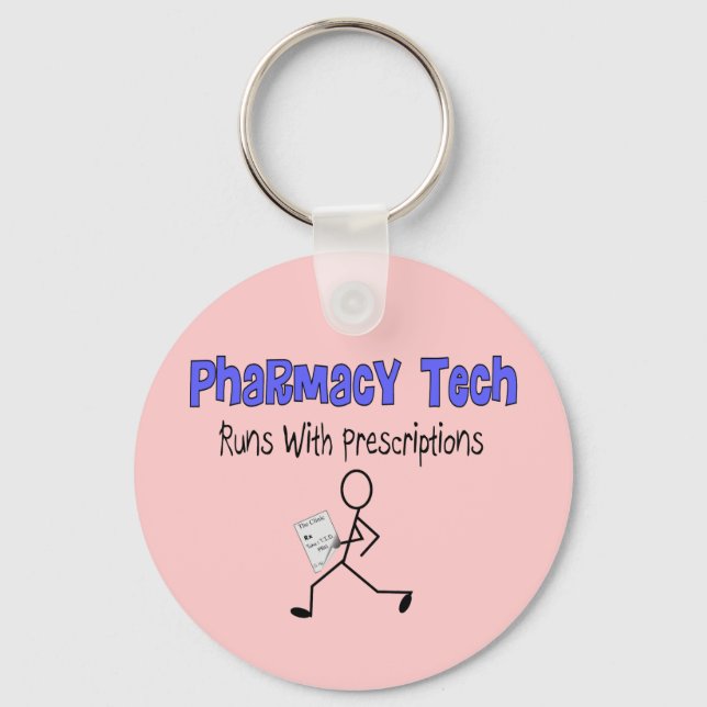 Pharmacy Tech "Runs With Prescriptions" T-Shirts Keychain (Front)