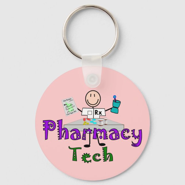 Pharmacy Tech Stick People Design Gifts Keychain (Front)