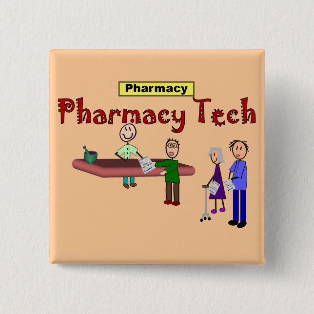 Pharmacy Tech With Customers Design 2 Inch Square Button (Front)
