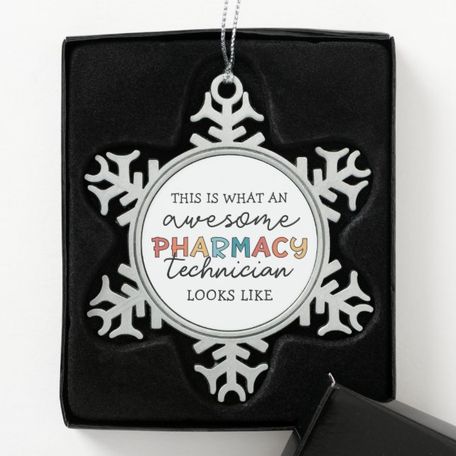 Pharmacy Technician Awesome Pharmacy Tech Funny Snowflake Pewter Christmas Ornament (Box)
