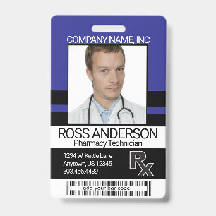 Pharmacy Technician Photo Badge - Blue and Black