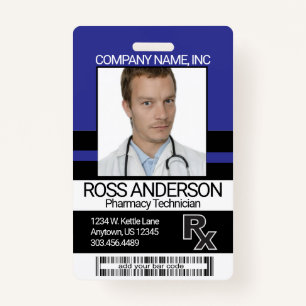 Pharmacy Technician Photo Badge - Blue and Black