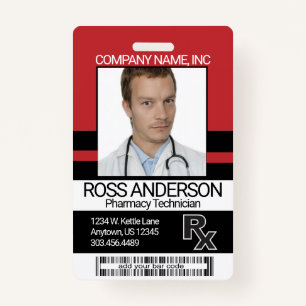 Pharmacy Technician Photo Badge - Dark Red & Black