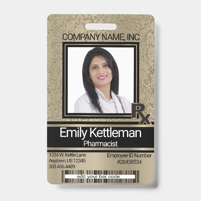 Pharmacy Technician Photo Badge - Gold (Front)