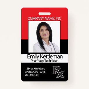 Pharmacy Technician Photo Badge - Red and Black
