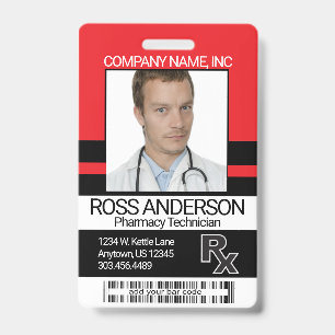 Pharmacy Technician Photo Badge - Red and Black
