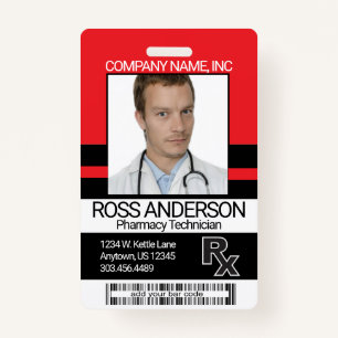 Pharmacy Technician Photo Badge - Red and Black