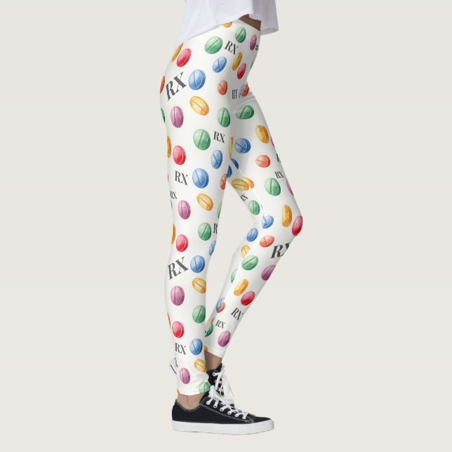 Pharmacy Watercolor Pills & Rx Symbol Leggings (Right)