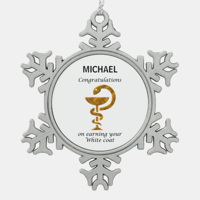 Pharmacy White Coat Ceremony Congratulations Snowflake Pewter Christmas Ornament (Front)