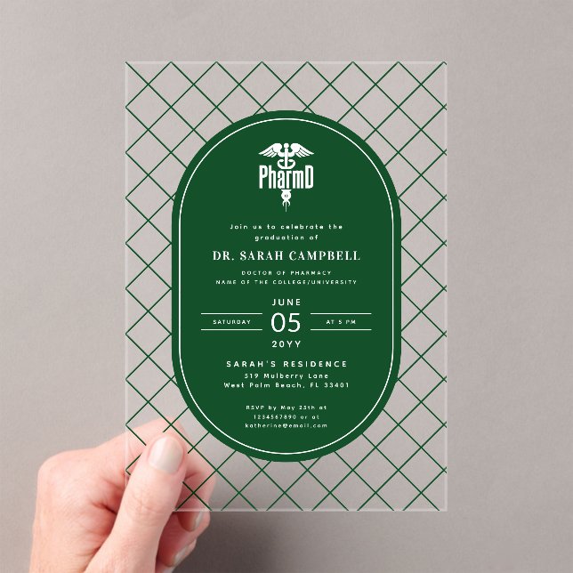PharmD Doctor of Pharmacy Graduation Check Pattern Acrylic Invitations (Insitu (Handheld))