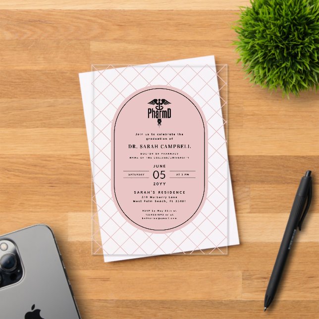 PharmD Doctor of Pharmacy Graduation Check Pattern Acrylic Invitations (Insitu (Invitation Card))