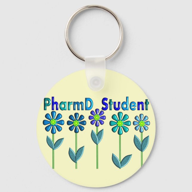 PharmD Student BLUE FLOWERS Keychain (Front)