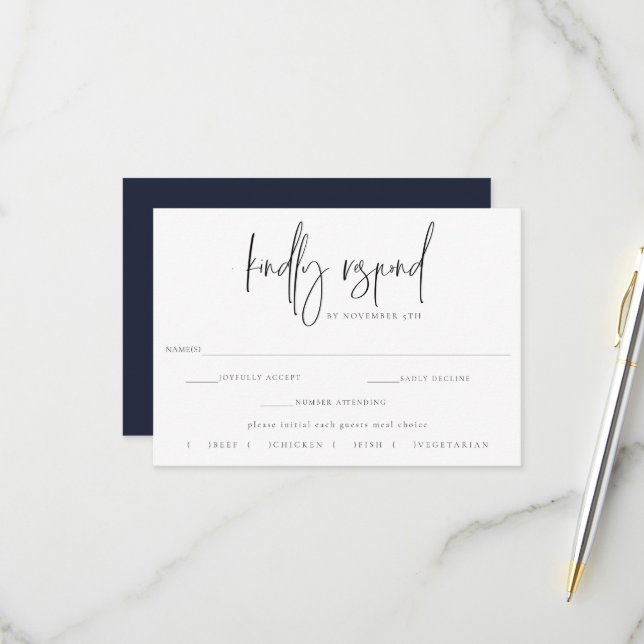 Phase de mariage de la Lune dorée RSVP Meal Choice (Devant/Arrière en situation)