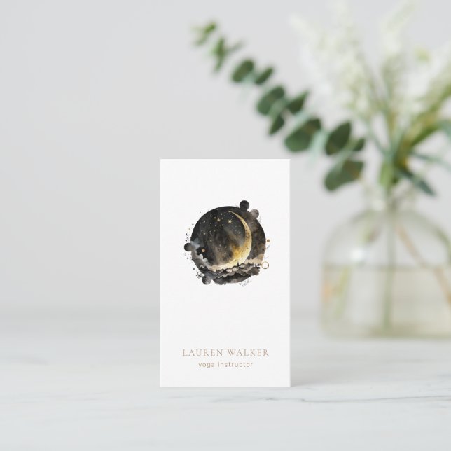 Phases de la Lune dorée foncée Yoga Studio Carte d (Debout devant)