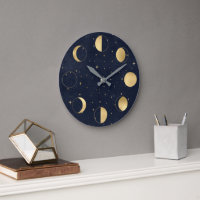Phases de lune céleste or Acrylique Horloge murale