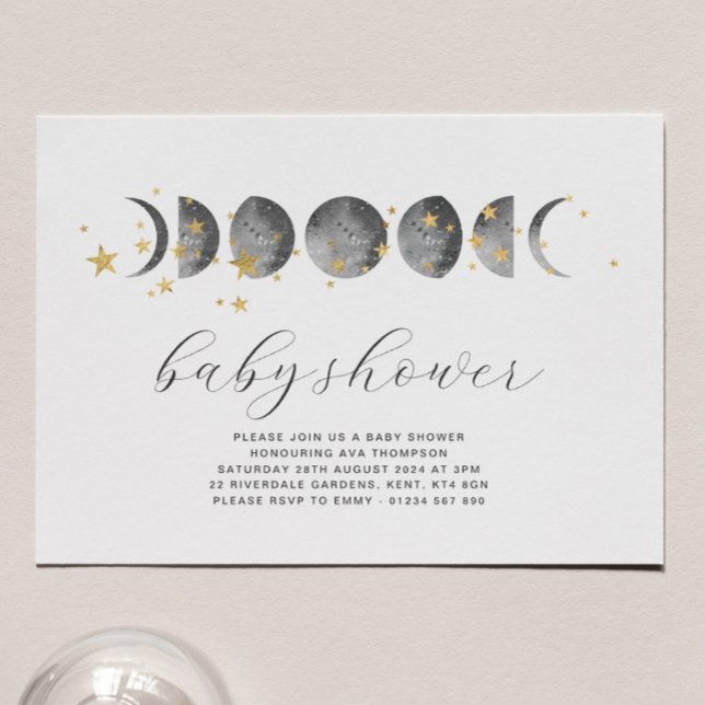 Phases de lune Gold Stars Baby shower Invitation (Créateur téléchargé)