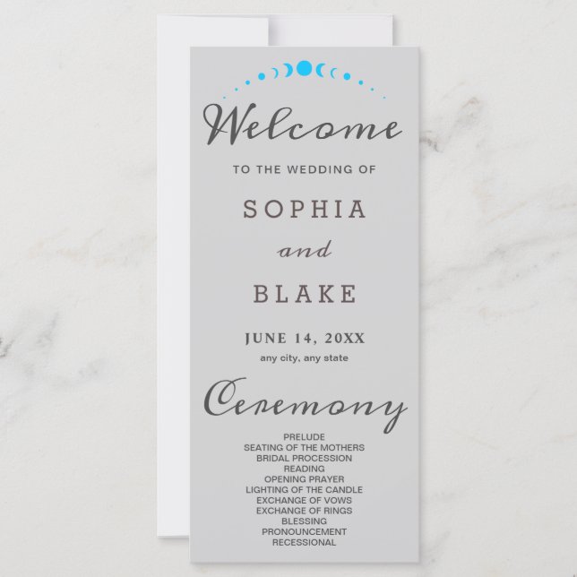 Phases de Lune Turquoise Programme de mariage gris (Devant)