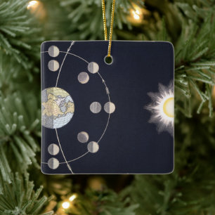 Phases of Moon with Earth & Sun, Vintage Astronomy Ceramic Ornament