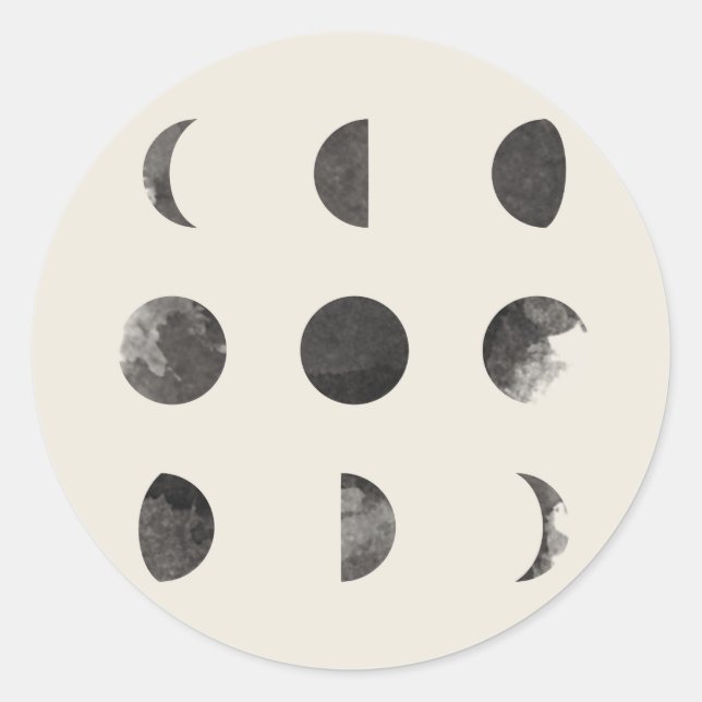 Phases of the Moon Lunar Watercolor Classic Round Sticker (Front)