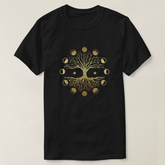 Phases of the Moon Tree of Life Mystical Zen Yoga  T-Shirt (Design Front)