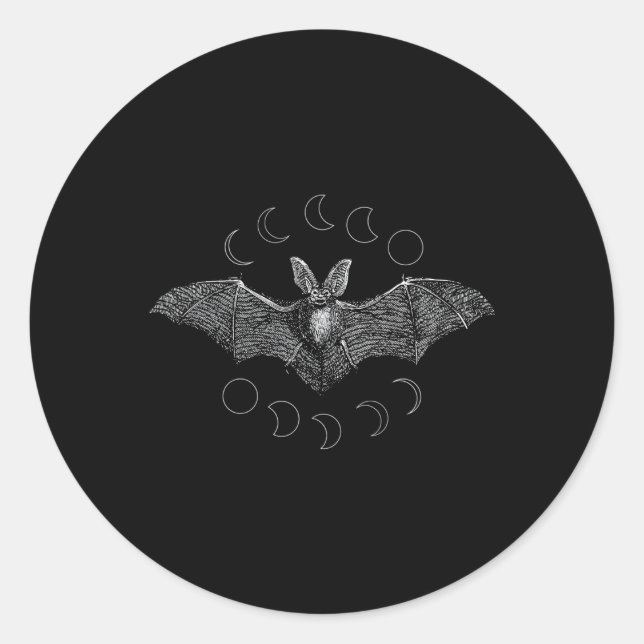 Phases Of The Moon Vampire Bat Goth Lunar Witch Wi Classic Round Sticker (Front)