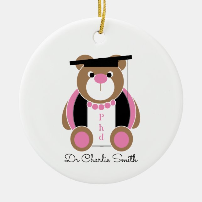 Phd congratulations bear ceramic ornament (Front)