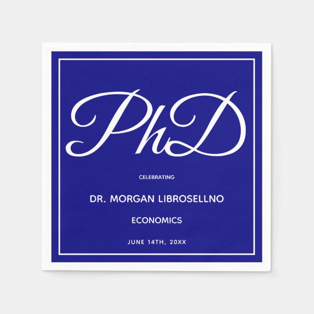 PhD degree Blue Graduation Party Napkins (Front)