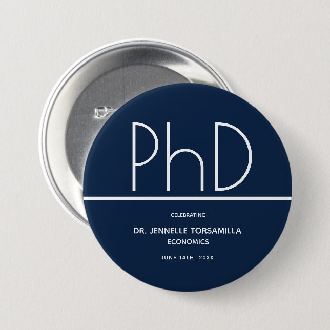 PhD degree Blue Keepsake Graduation 3 Inch Round Button (Front & Back)