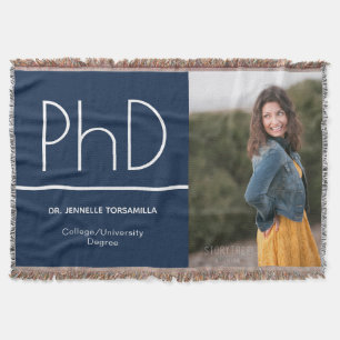 PhD degree Blue White Graduation Photo Throw Blanket