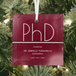PhD degree Burgundy Keepsake Graduation Glass Ornament