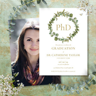 PhD Degree Elegant Garland Photo Graduation Party Invitation