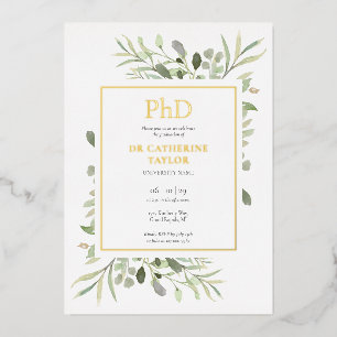 Phd Degree Elegant Greenery Photo Graduation Gold